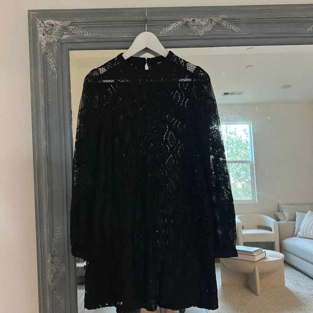 Maje ROSSA Black Lace Long Sleeve Romantic Goth Whimsigoth Mini Dress 2 - Picture 2 of 8
